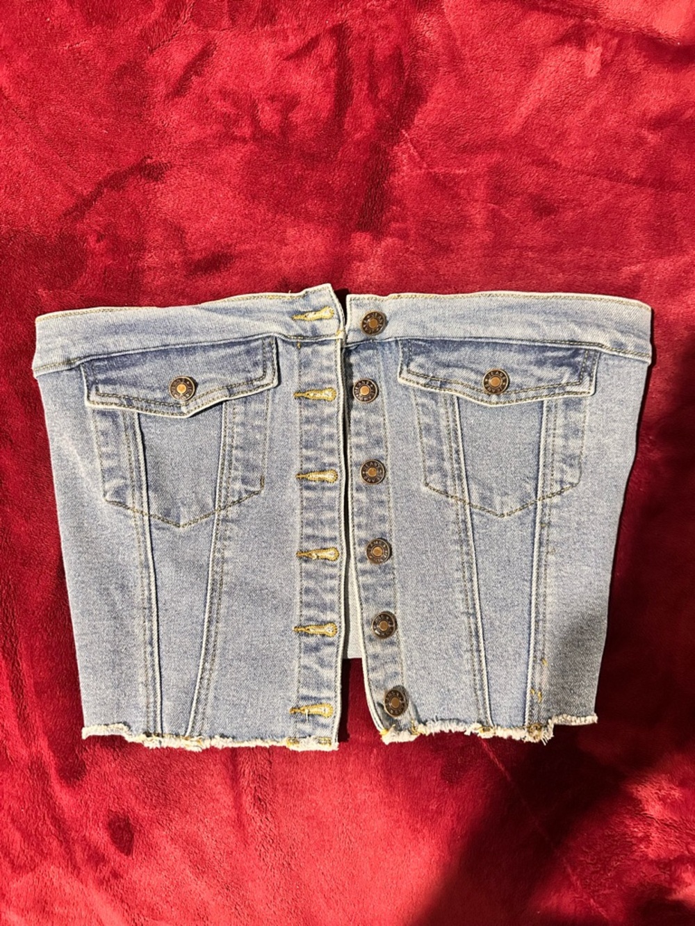 Denim Button-Front Tube Top - Light Blue - Picture 1 of 3